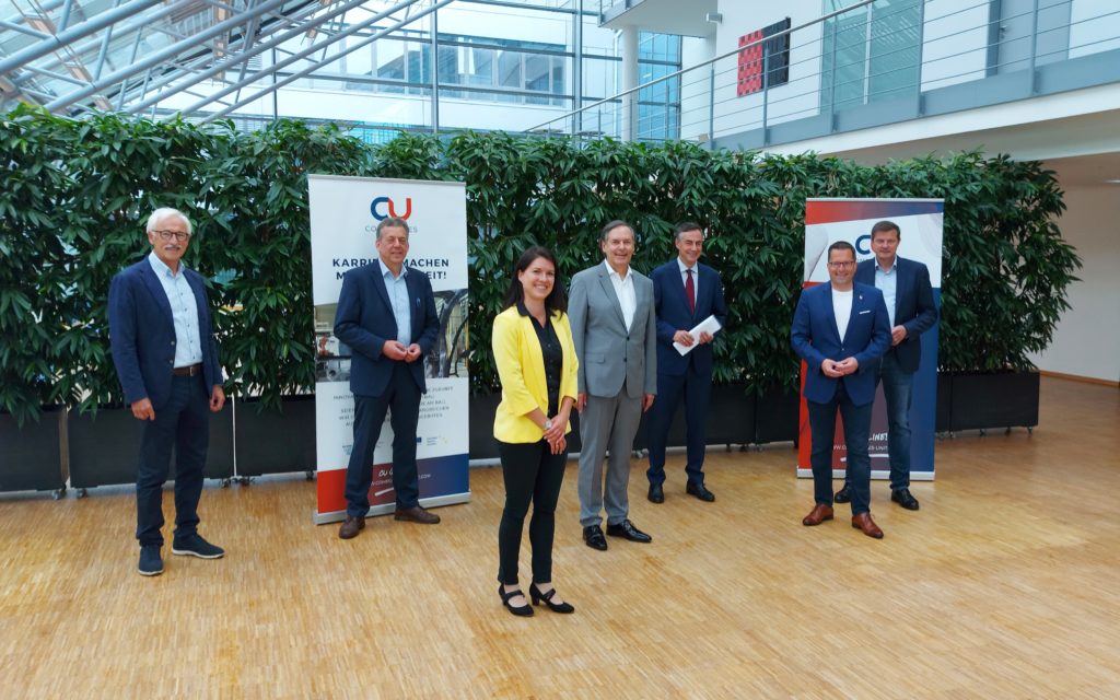 v.l.n.r.: Dr. Gernot Kalkoffen (Präsidium CU), Helmut Dammann-Tamke (MdL), Katharina Lech-ler (CU), Dr. Gunnar Merz (CU), David McAllister (MdEP), Kai Seefried (MdL) und Oliver Grundmann (MdB)